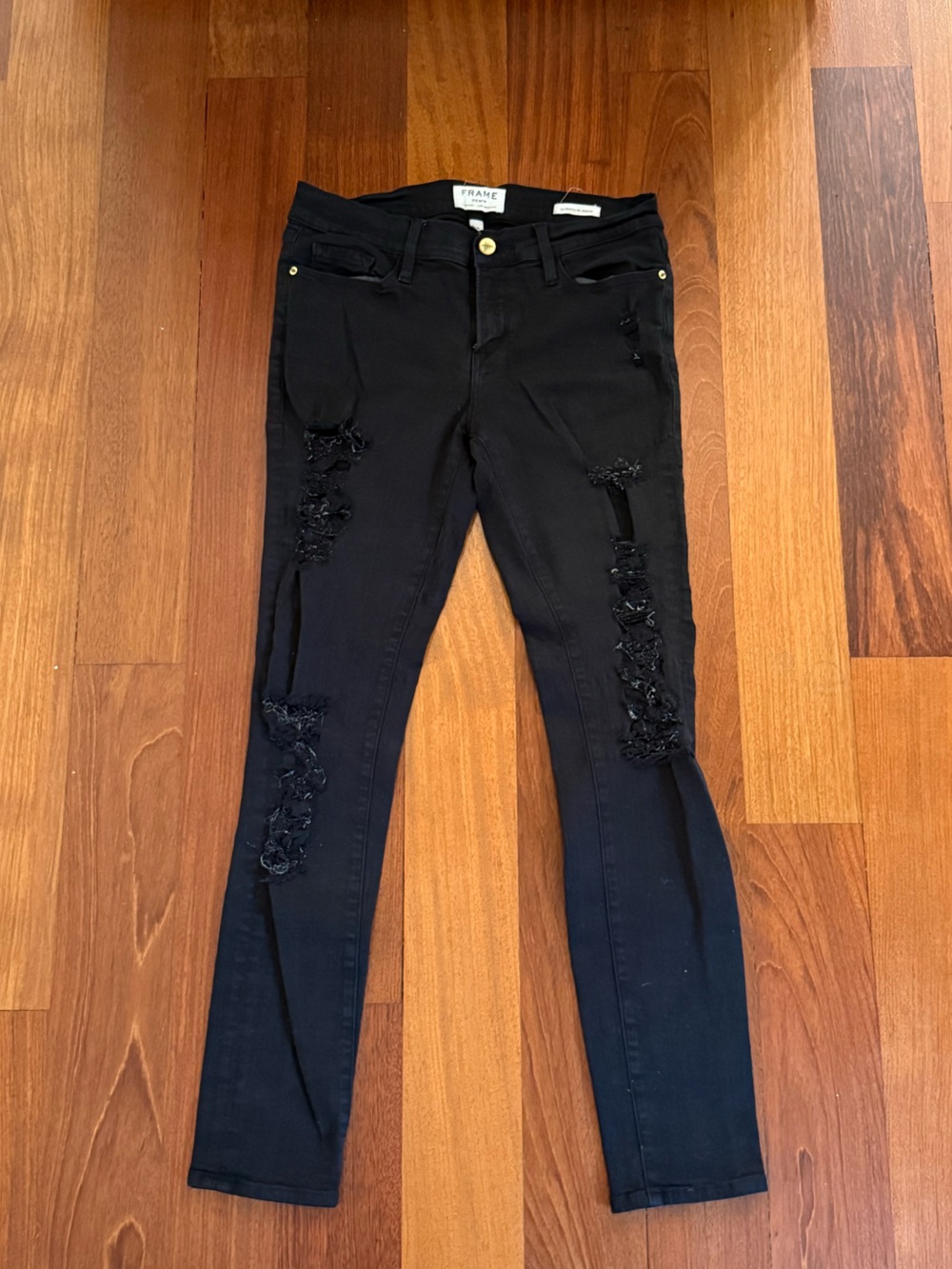 Frame Denim Black Ripped Skinny Jeans for Women